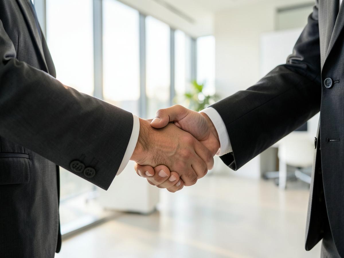 Poignée de main professionnelle dans un bureau lumineux
