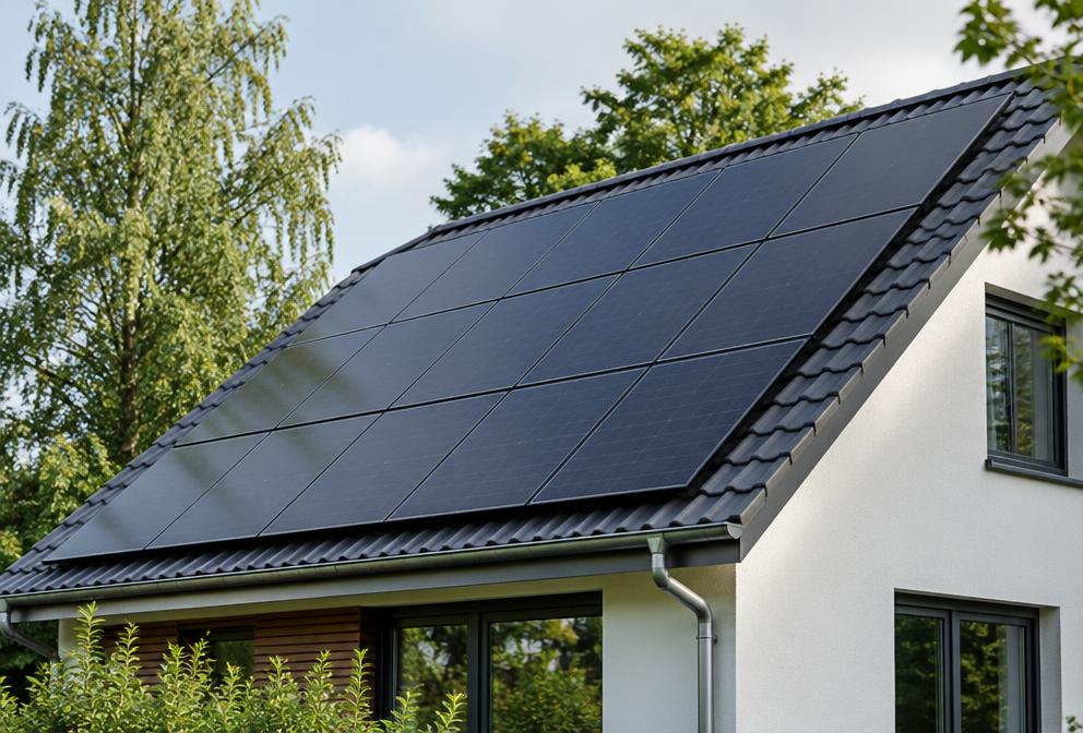 Toiture équipée de panneaux solaires noirs