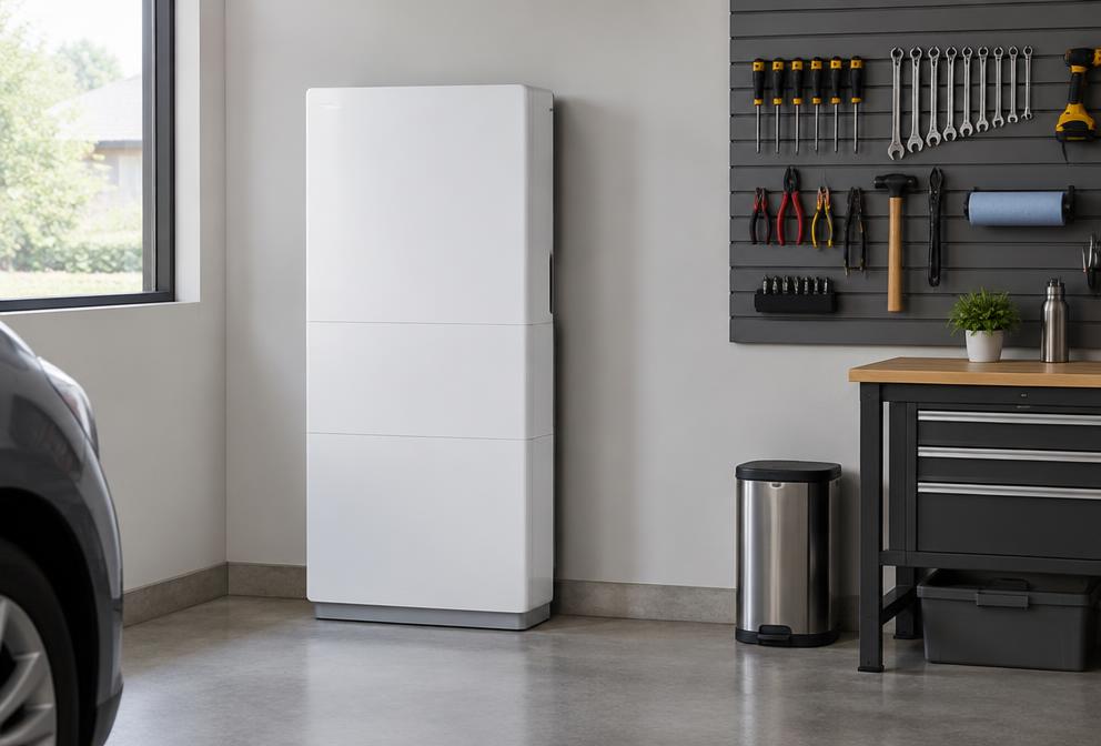 Batterie domestique installée dans un garage