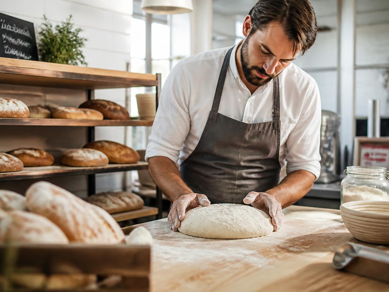 Artisan boulanger indépendant dans son atelier
