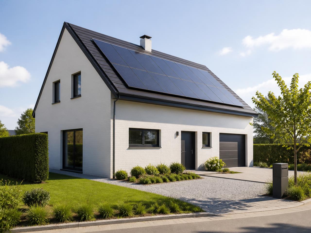Maison unifamiliale équipée de panneaux photovoltaïques
