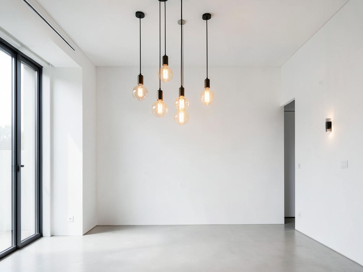 Intérieur contemporain épuré avec ampoules design suspendues