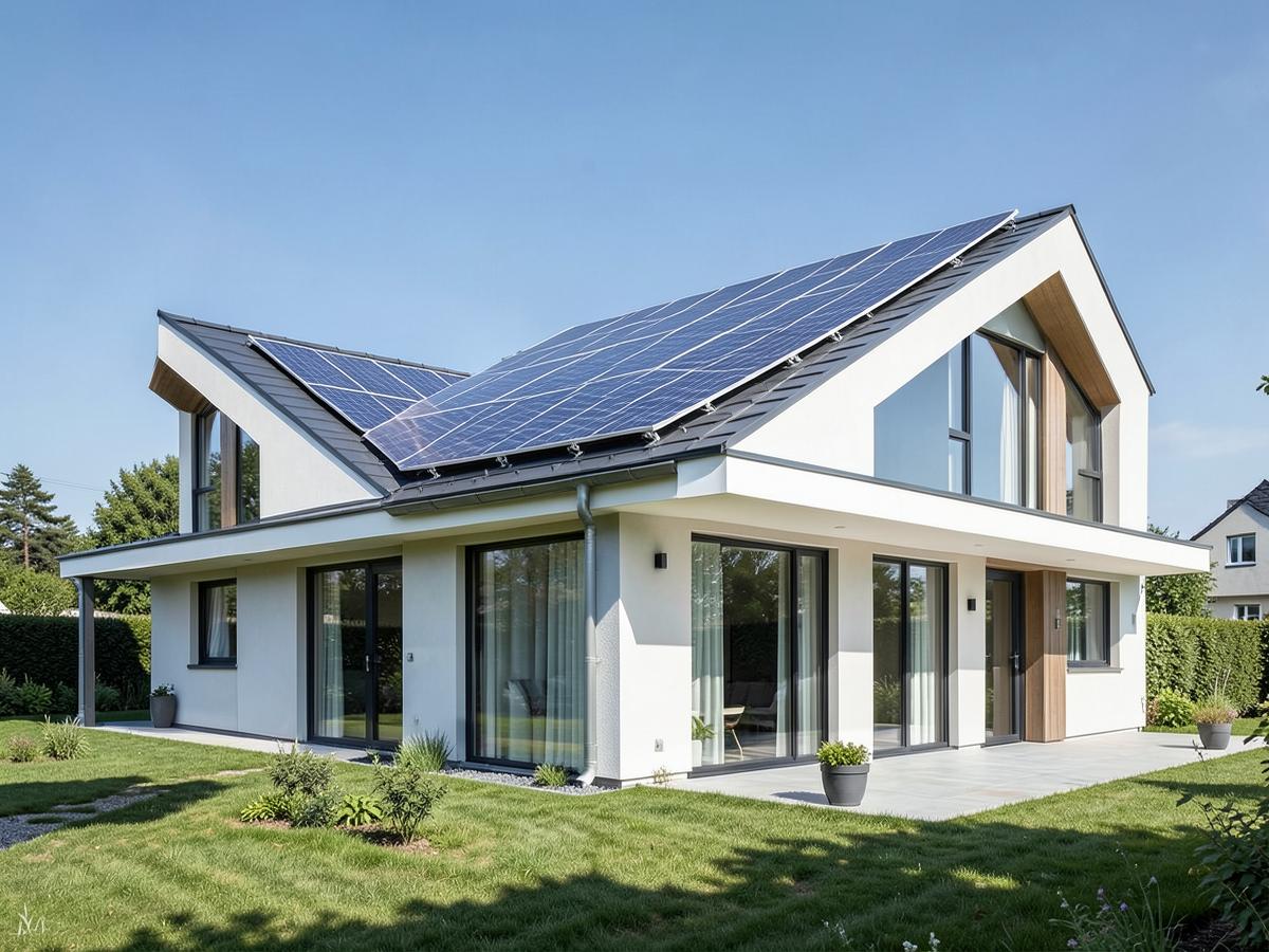 Maison contemporaine équipée de panneaux photovoltaïques en toiture
